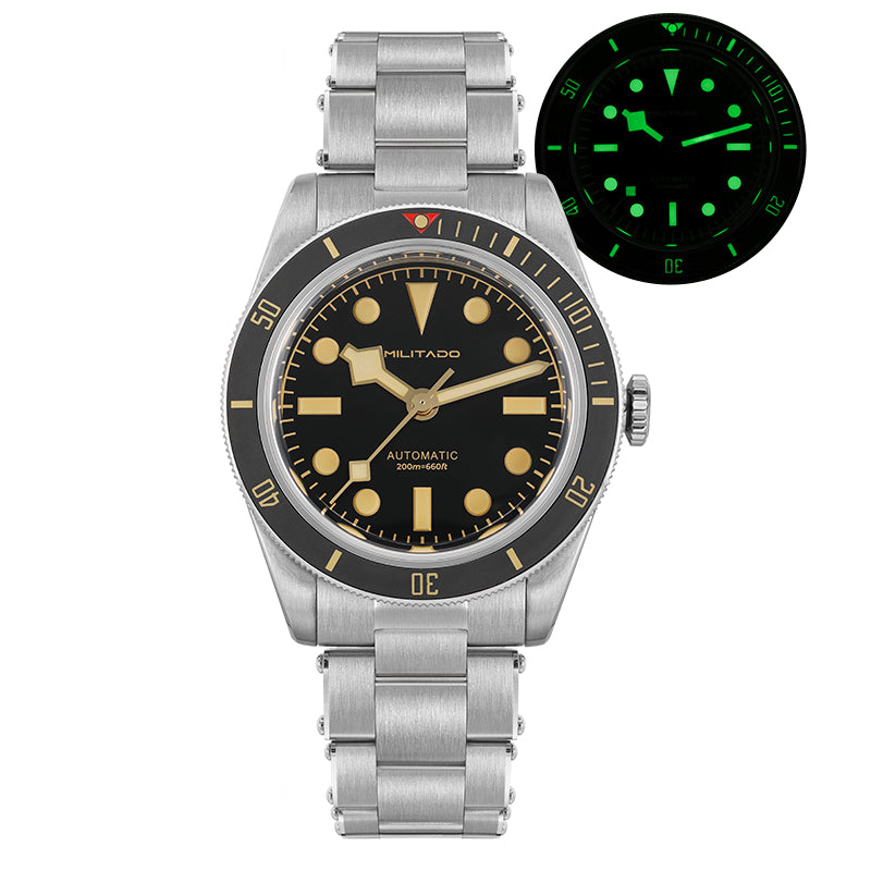 Orologio Militado BB58 ML06 Uomo 38mm – Quadrante Nero, Movimento Automatico NH35, Vetro Zaffiro, Cinturino Acciaio, Impermeabile 200m