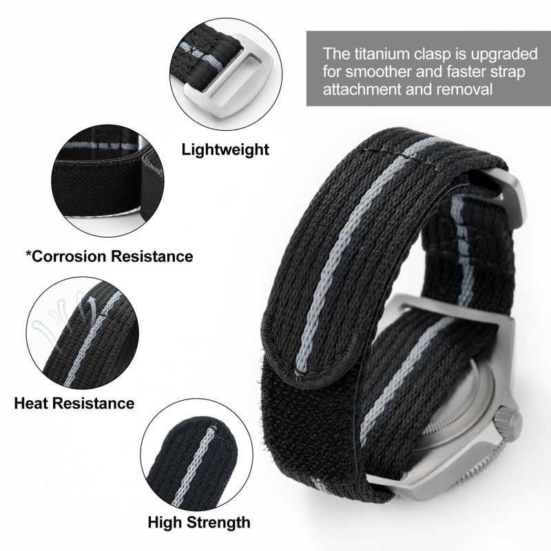 Titanium Buckle Soft Nylon Hook and Loop Strap 20mm/22mm
