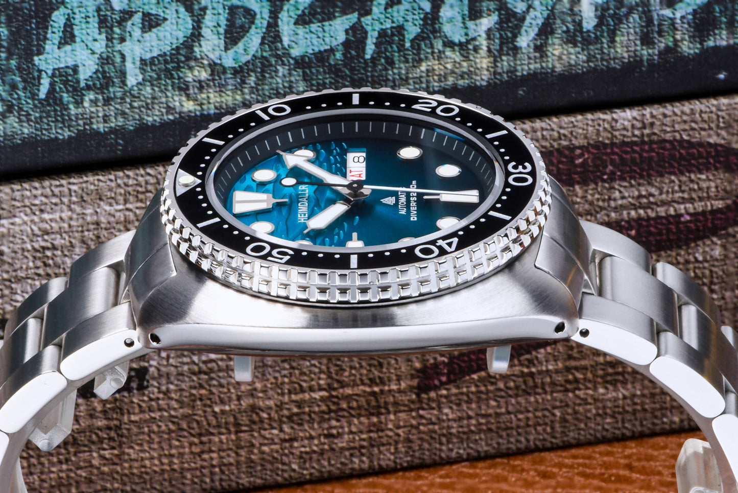 Heimdallr Mechanical Diver Watch Blue Dial Steel Strap