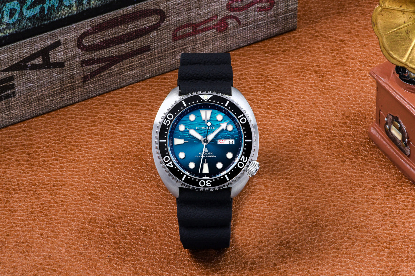 Heimdallr Mechanical Diver Watch Blue Dial Rubber Strap