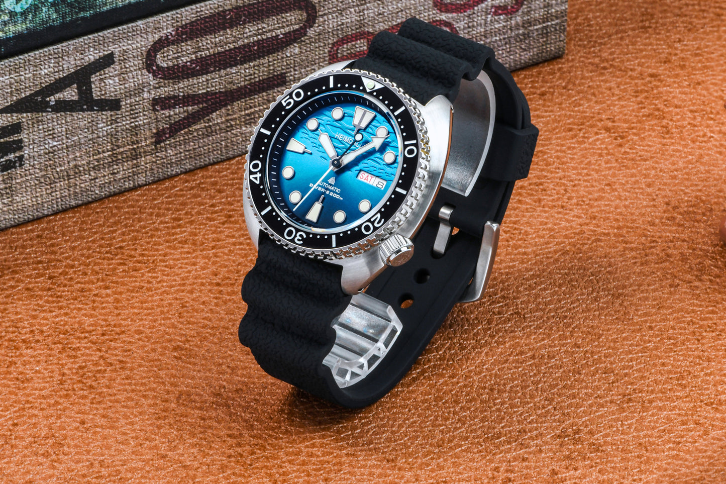 Heimdallr Mechanical Diver Watch Blue Dial Rubber Strap