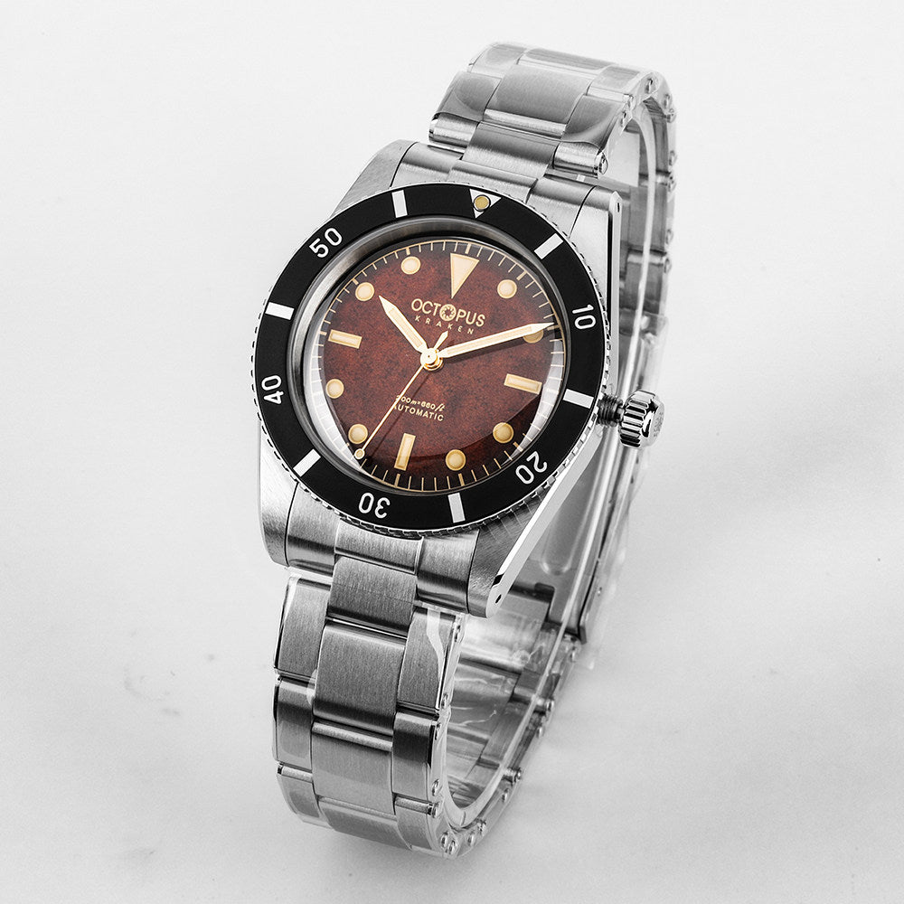 Octopus Kraken black dial dive watch perspective view