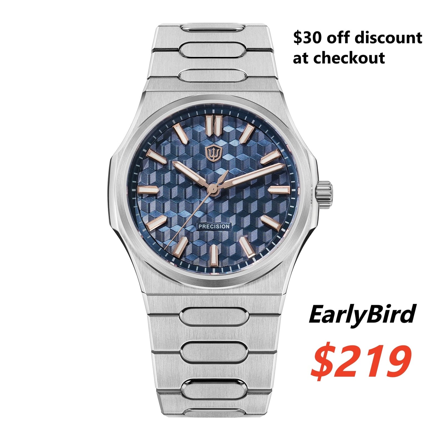 Watchdives Premier WD0016B Square-Block Faceted Dial Original Design