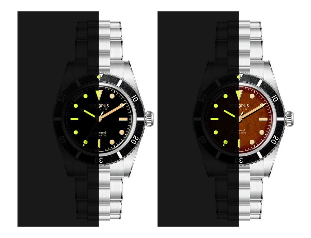 Octopus Kraken BGW9 Super-LumiNova lume comparison