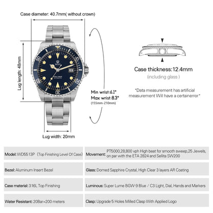 🔥EarlyBird🔥Watchdives WD5513P PT5000 Vintage Sub Watch