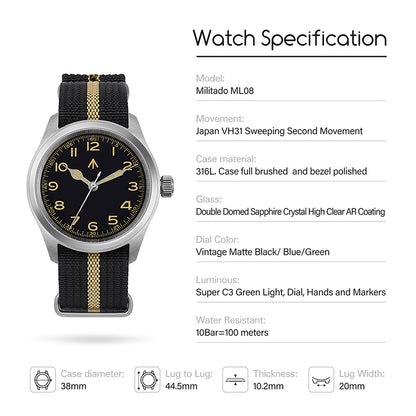 Militado ML08 VH31 38mm Field Watch