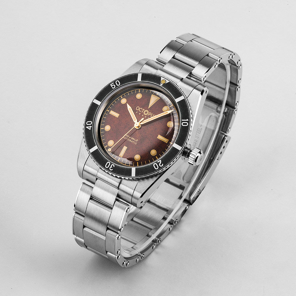 Octopus Kraken tropical brown dial angled view