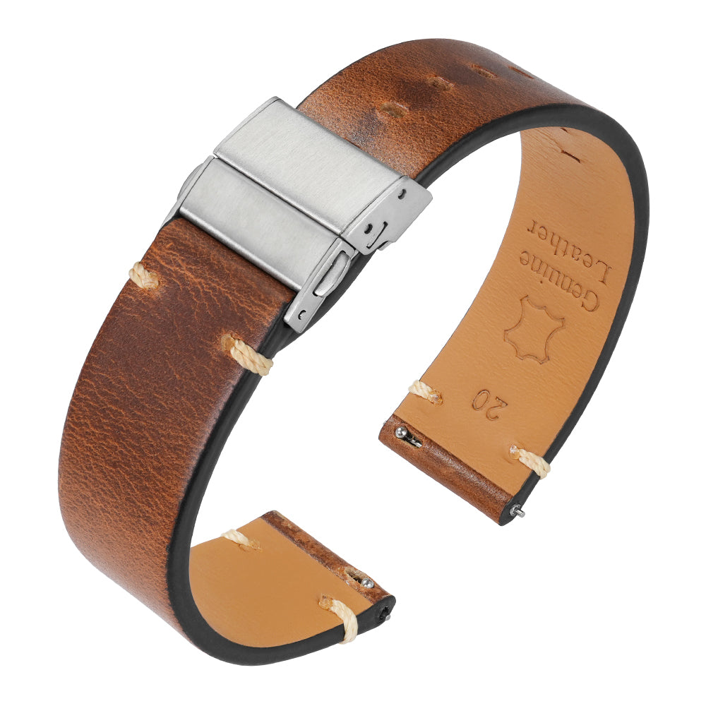 Brown Waxed Leather Watch Strap by IBENIFIT – Genuine Leather, 22mm