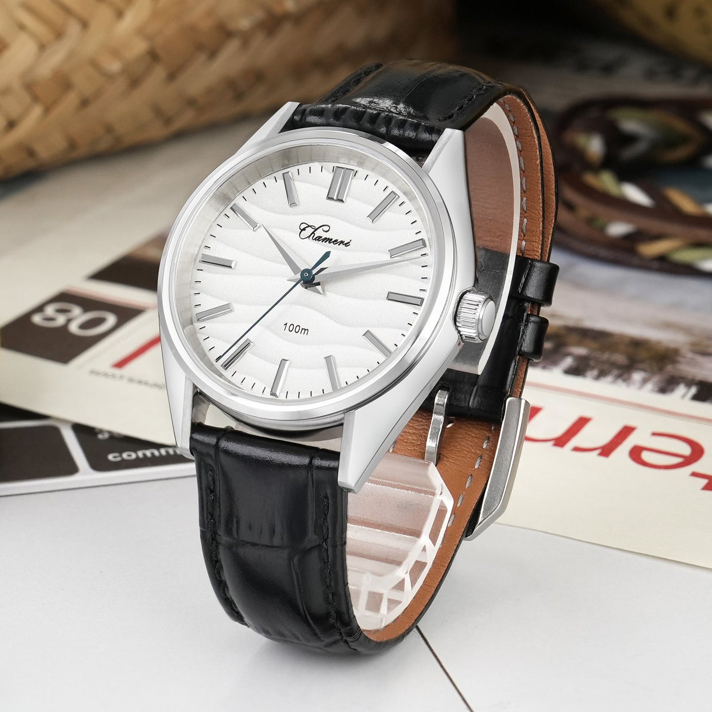 Chameri 37mm VH31 Sweep Second Quartz Watch GS04