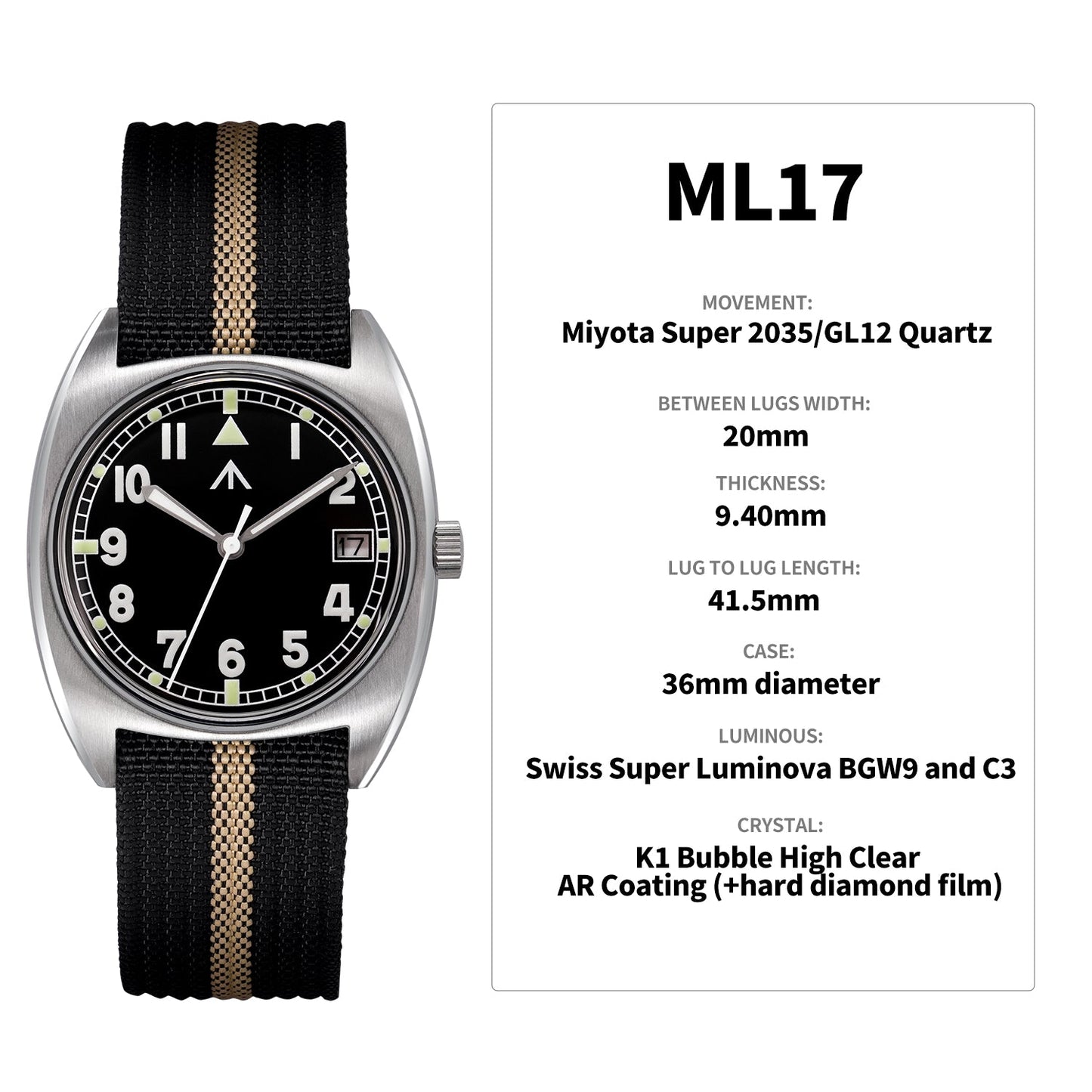 Militado Vintage 36mm Military Watch W10 Remake ML17