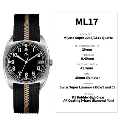 Militado Vintage 36mm Military Watch W10 Remake ML17
