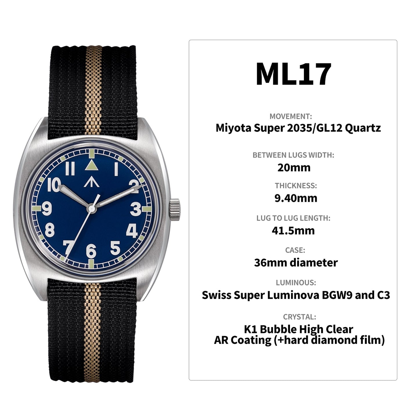 Militado Vintage 36mm Military Watch W10 Remake ML17