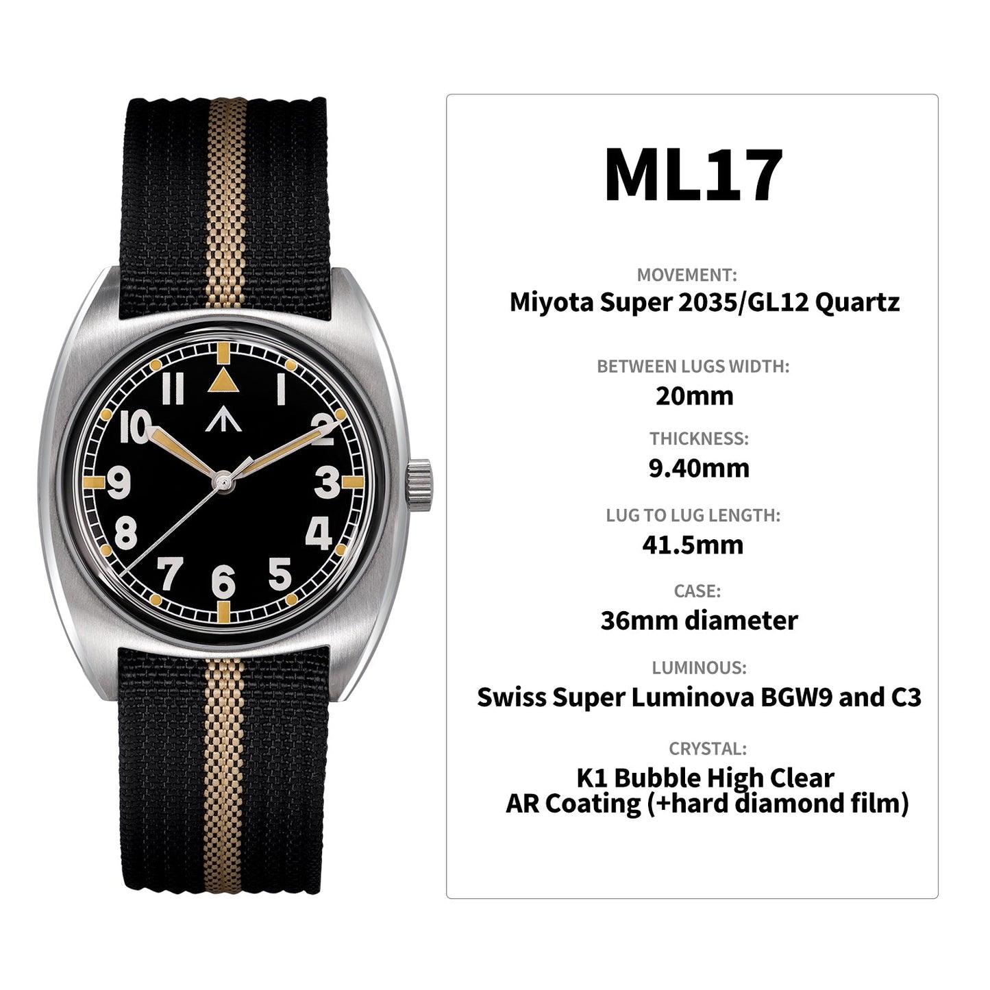 Militado Vintage 36mm Military Watch W10 Remake ML17