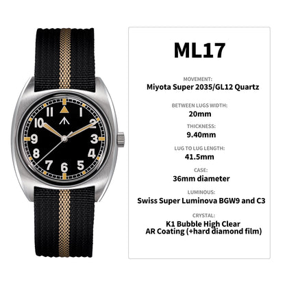 Militado Vintage 36mm Military Watch W10 Remake ML17