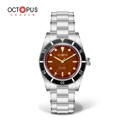 Octopus Kraken OCT-0029 37mm vintage skin diver watch with tropical brown dial, vintage finish