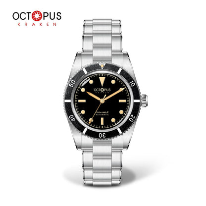 Octopus Kraken OCT-0029 37mm vintage skin diver watch with black dial, vintage finish