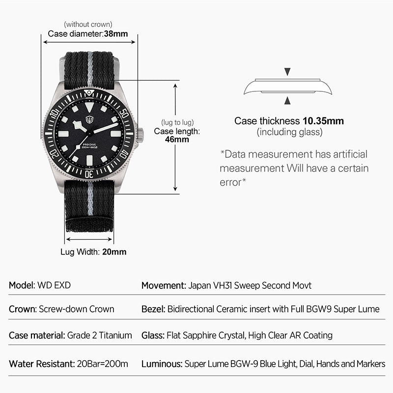Watchdives 38mm EXD Titanium Diver Watch