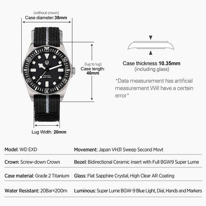 Watchdives 38mm EXD Titanium Diver Watch