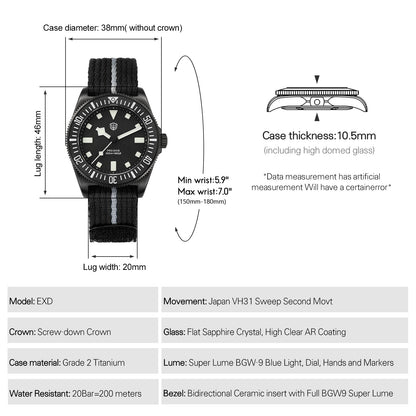 Watchdives 38mm EXD Titanium Diver Watch