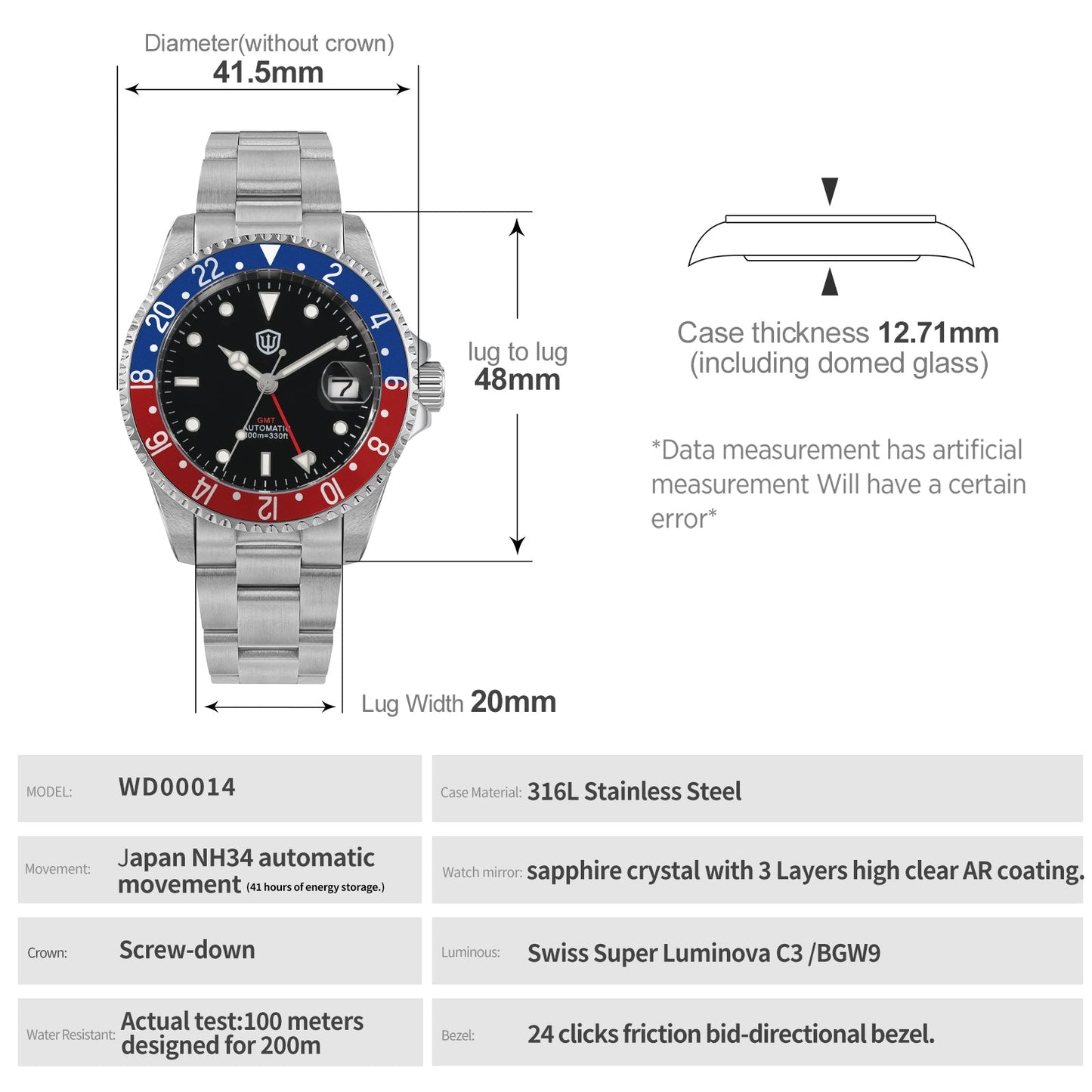 Watchdives WD0014 Aluminum Bezel Vintage NH34 GMT Watch