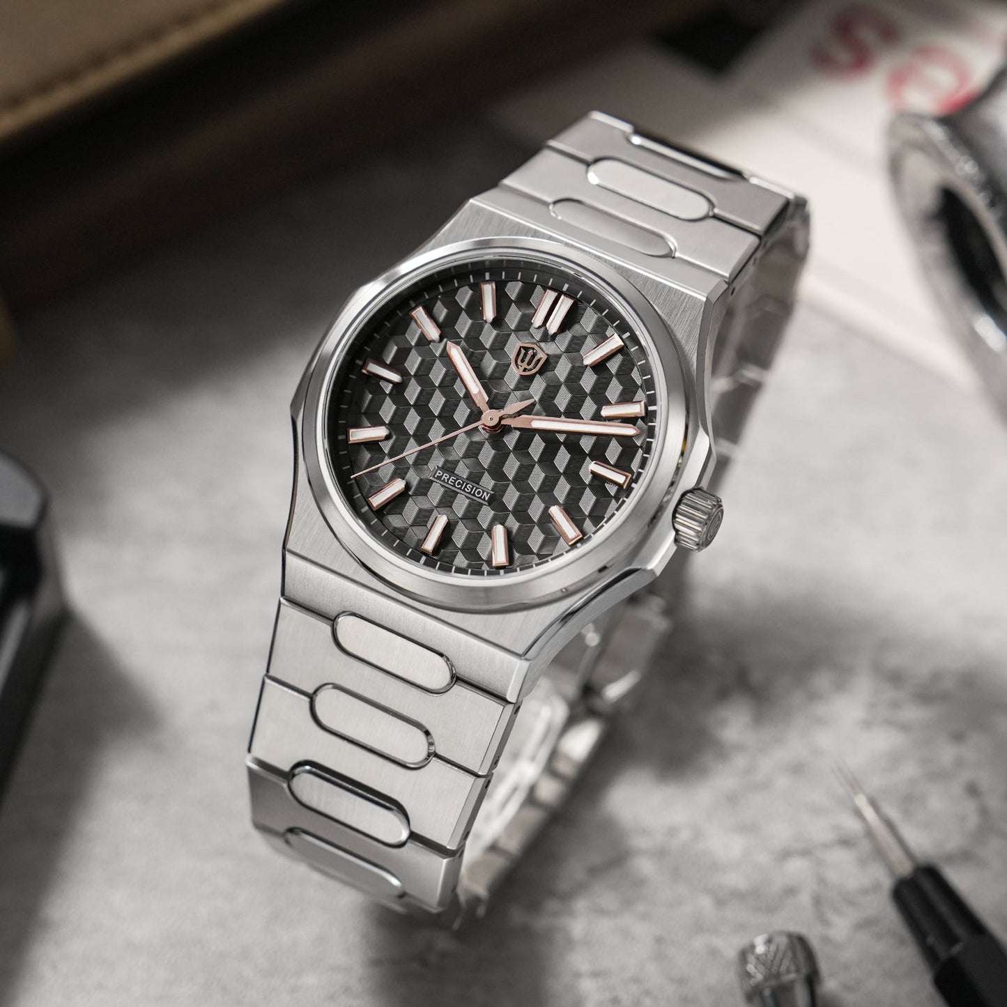 Watchdives Premier WD0016B Square-Block Faceted Dial Original Design