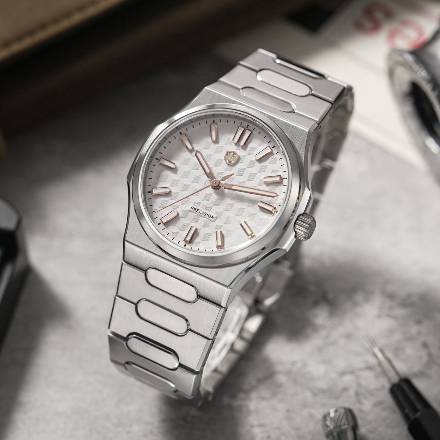 Watchdives Premier WD0016B Square-Block Faceted Dial Original Design