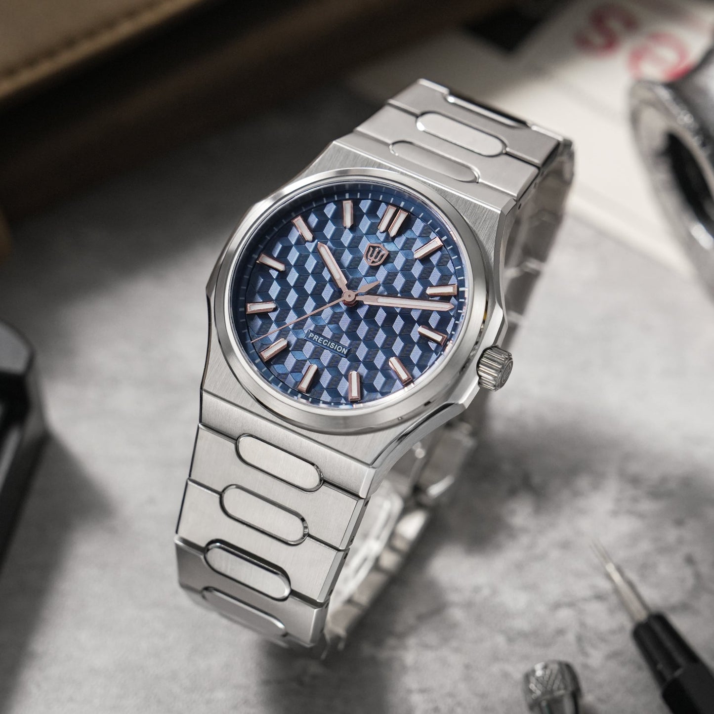 Watchdives Premier WD0016B Square-Block Faceted Dial Original Design
