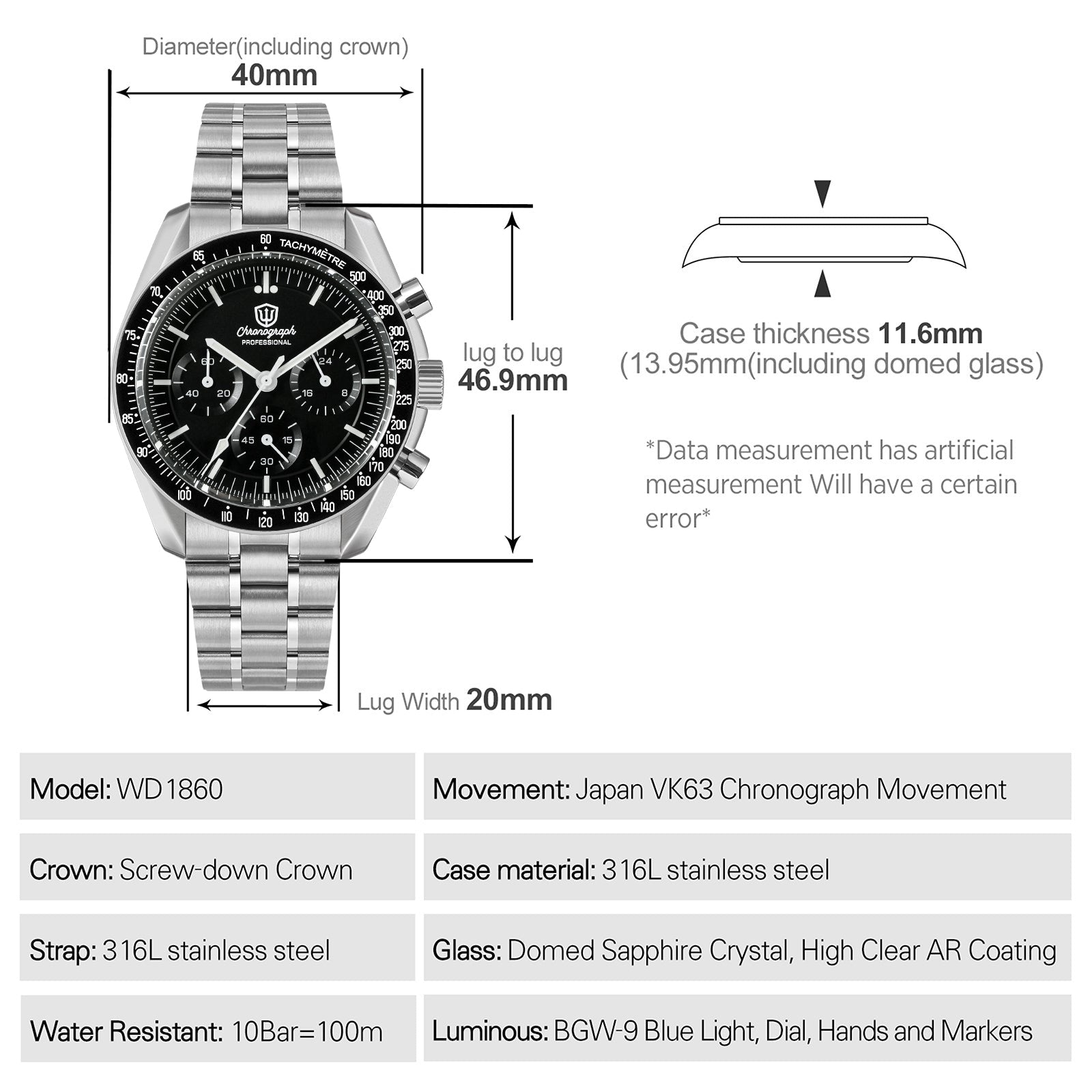 Watchdives 40mm WD1860 VK63 Chronograph Watch – Tactical Frog