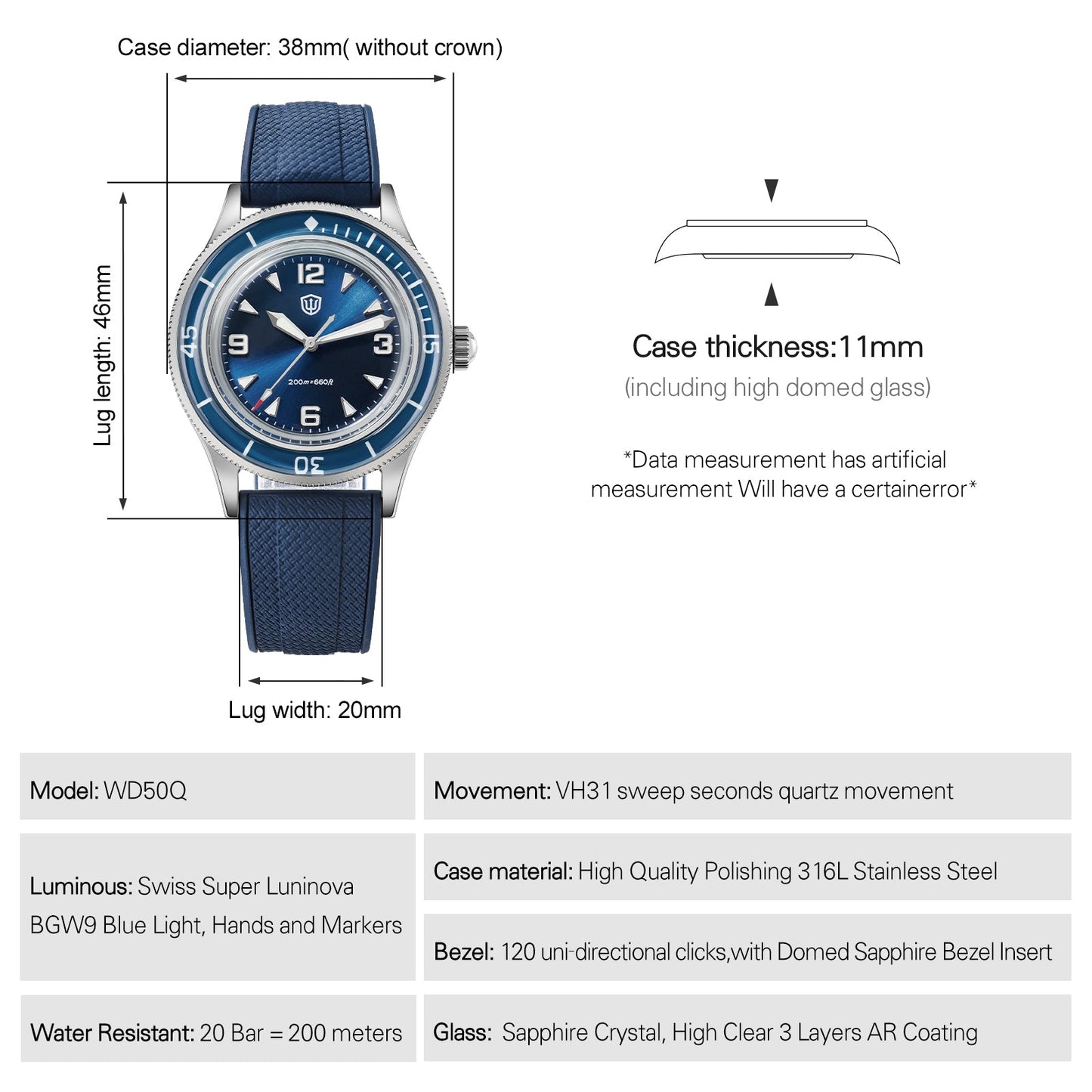 Watchdives WD50Q 50-Fathoms VH31 Dive Watch