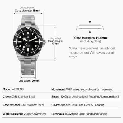 Watchdives WD1969B PRO 38mm VH31 Dive Watch